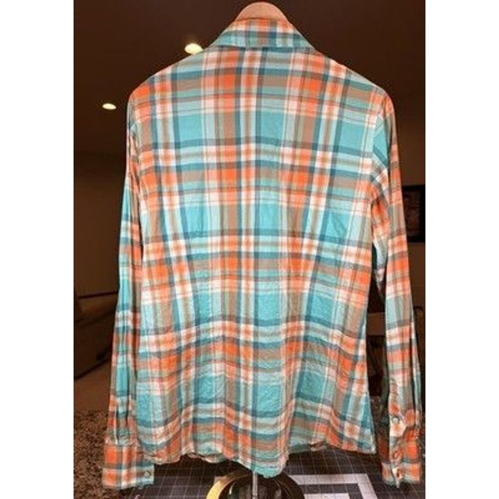 Cruel Women's Large Plaid Western Shirt Rhinestone Studded Turquoise Coral - Picture 3 of 12
